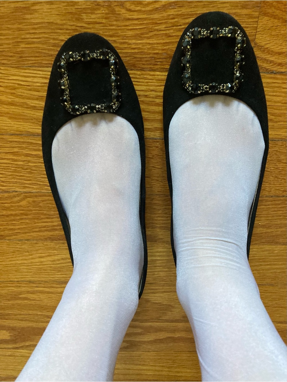Size 7 Karl Lagerfeld Black Suede Ballet Flats with Jeweled Buckle